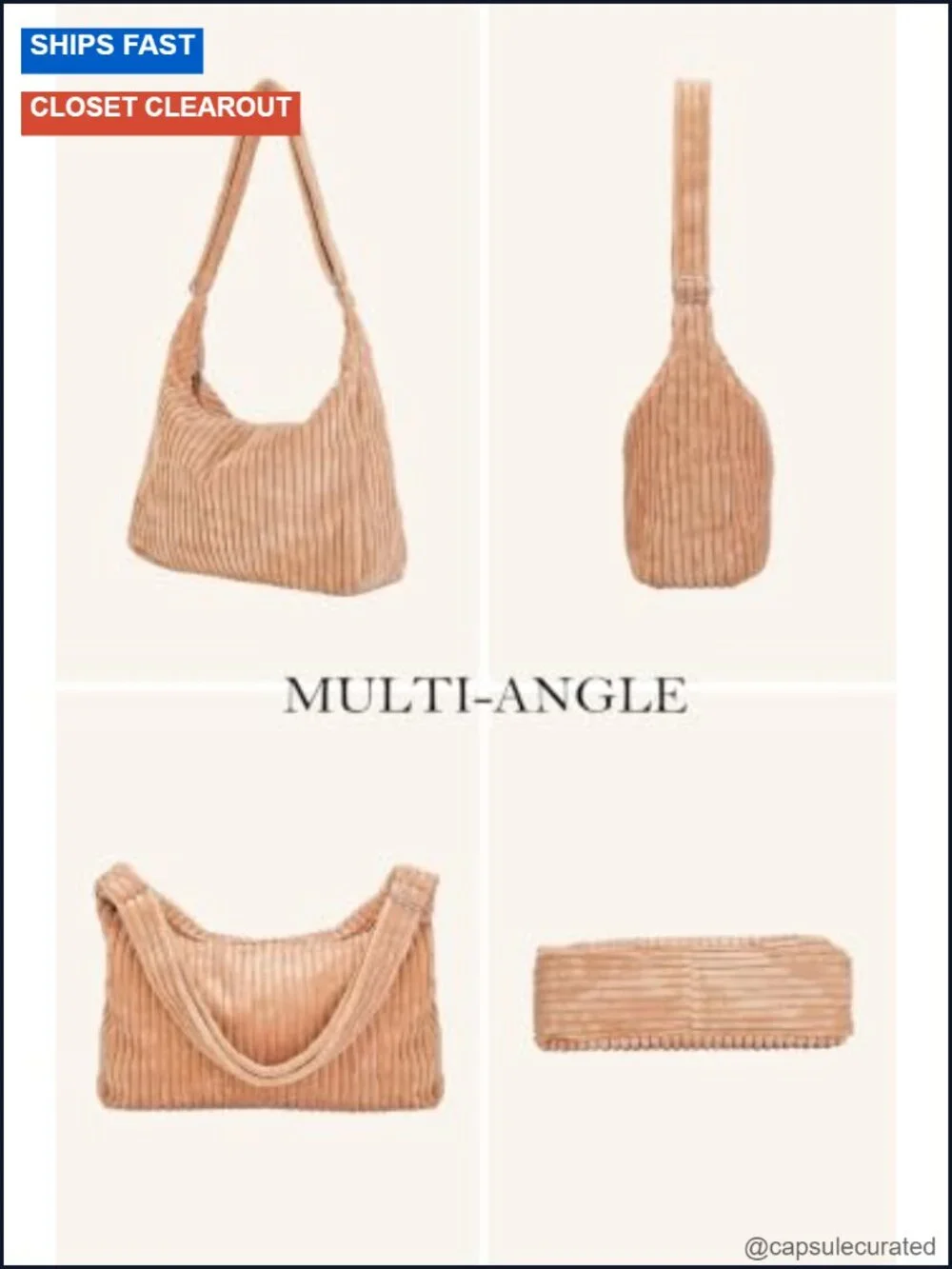Corduroy Hobo Bag - Adjustable Strap Shoulder Crossbody Purse Tote